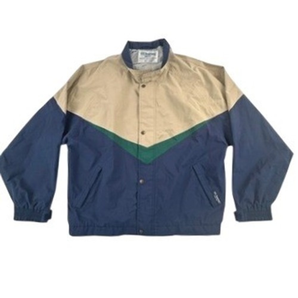 Tourney Men XLarge Jacket Blue‎ Tan Green Gore-Tex Colorblock Full Zip Snap